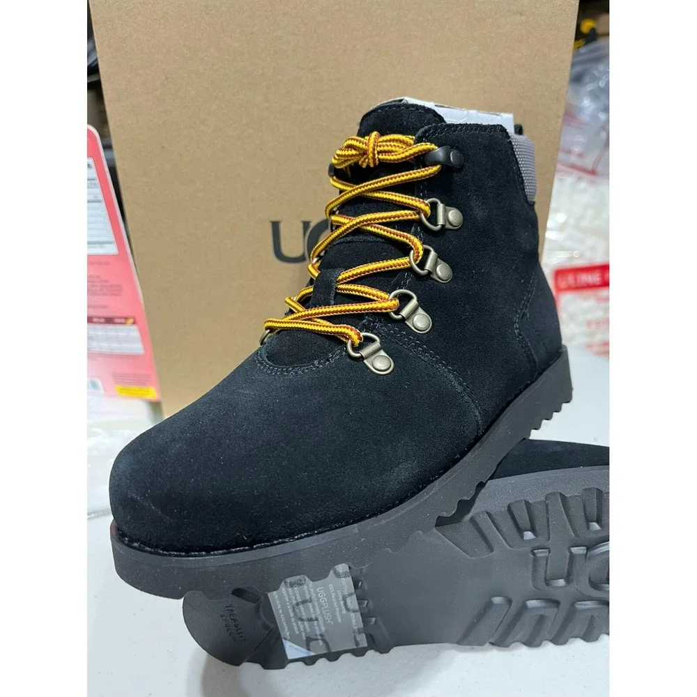 UGG Boots Kids Youth Black K Hilmar CWR Lace Up Ankle Suede Sheepskin